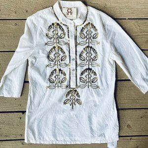 Figue Beautiful White Beaded Gold Tunic Shirt XXS